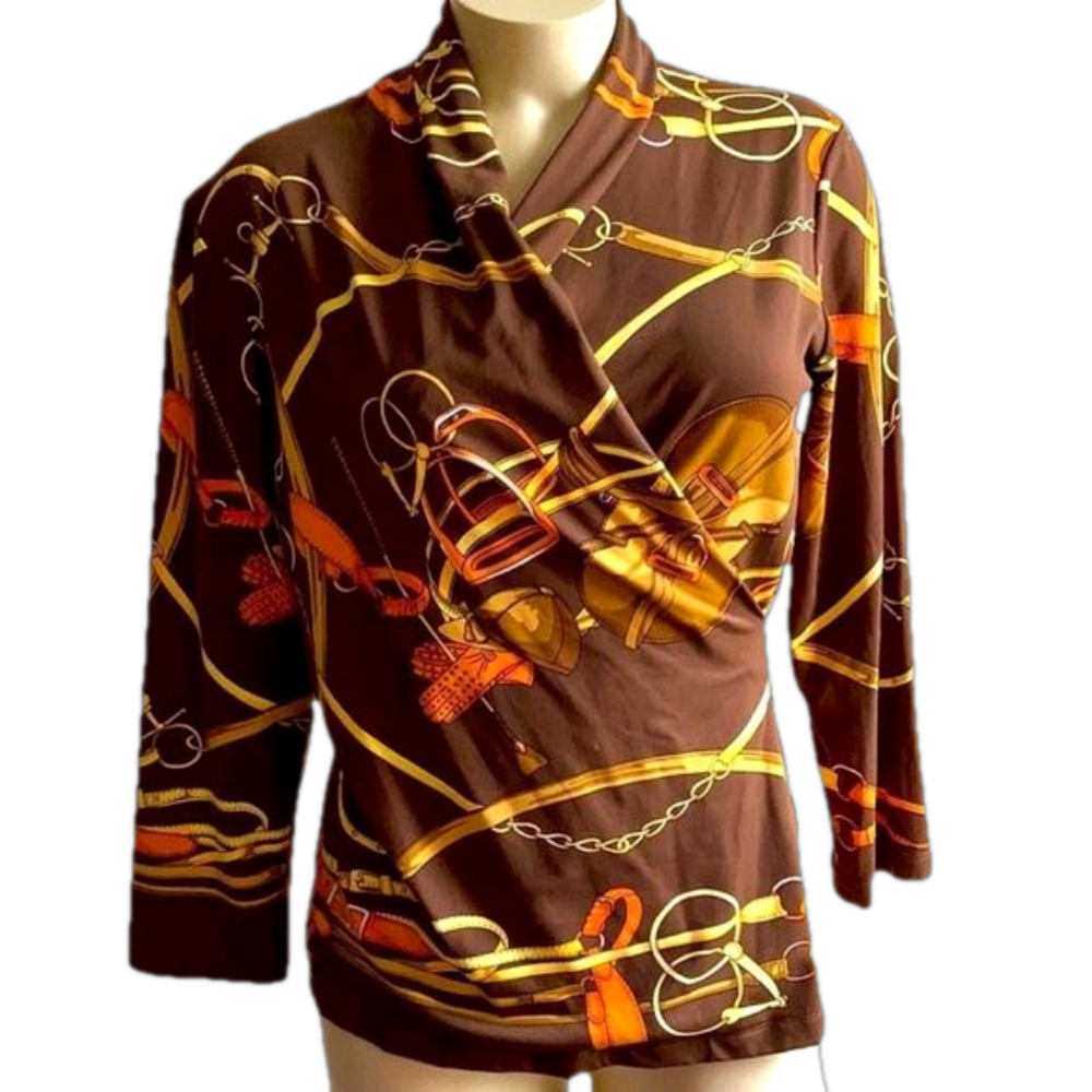 𝅺J. McLaughlin MED Catalina cloth equestrian faux wrap top